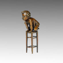 Kids Statue Stool Boy Bronze Child Sculpture, Juan Clara TPE-650